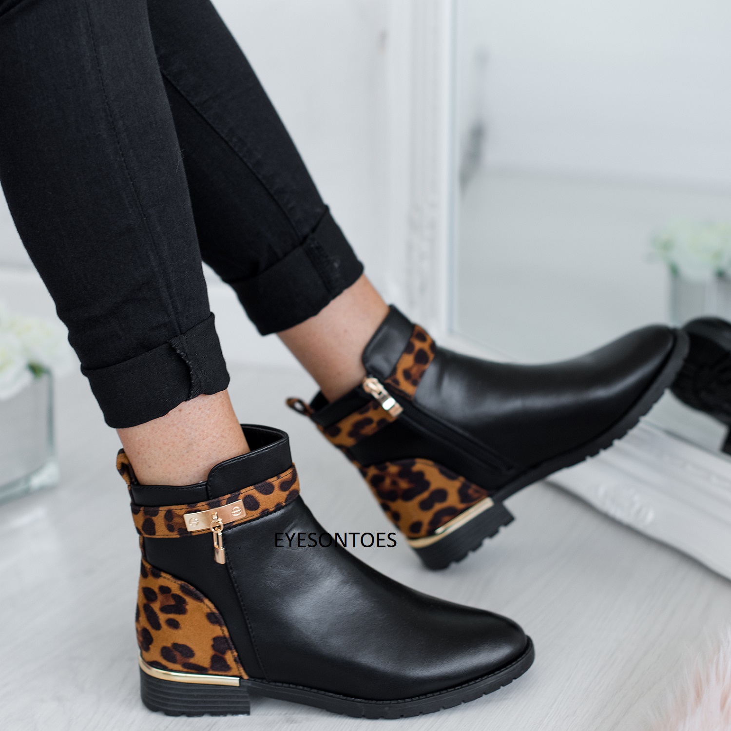 flat croc ankle boots